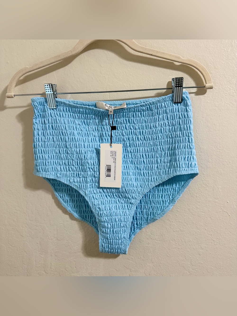 SEA New York Amabel Smocked Bikini Set NWT M Ice Blue Ruffle High Waist Luxury - Picture 5 of 14